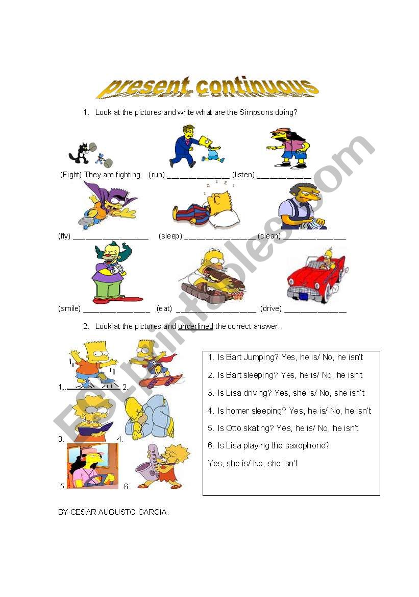  simpsons present contniuous  worksheet