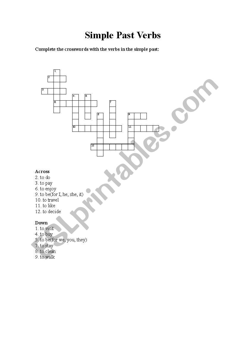 crosswords - simple past worksheet