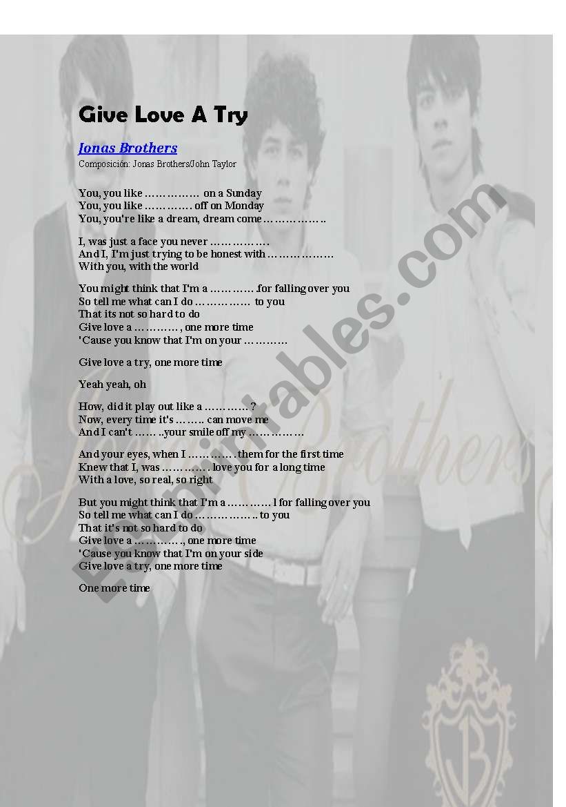 Jonas brothers lyrics worksheet