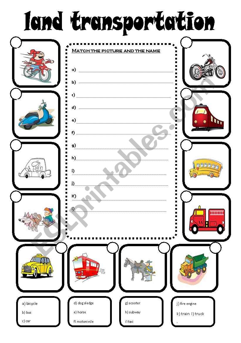 Land Transportation worksheet