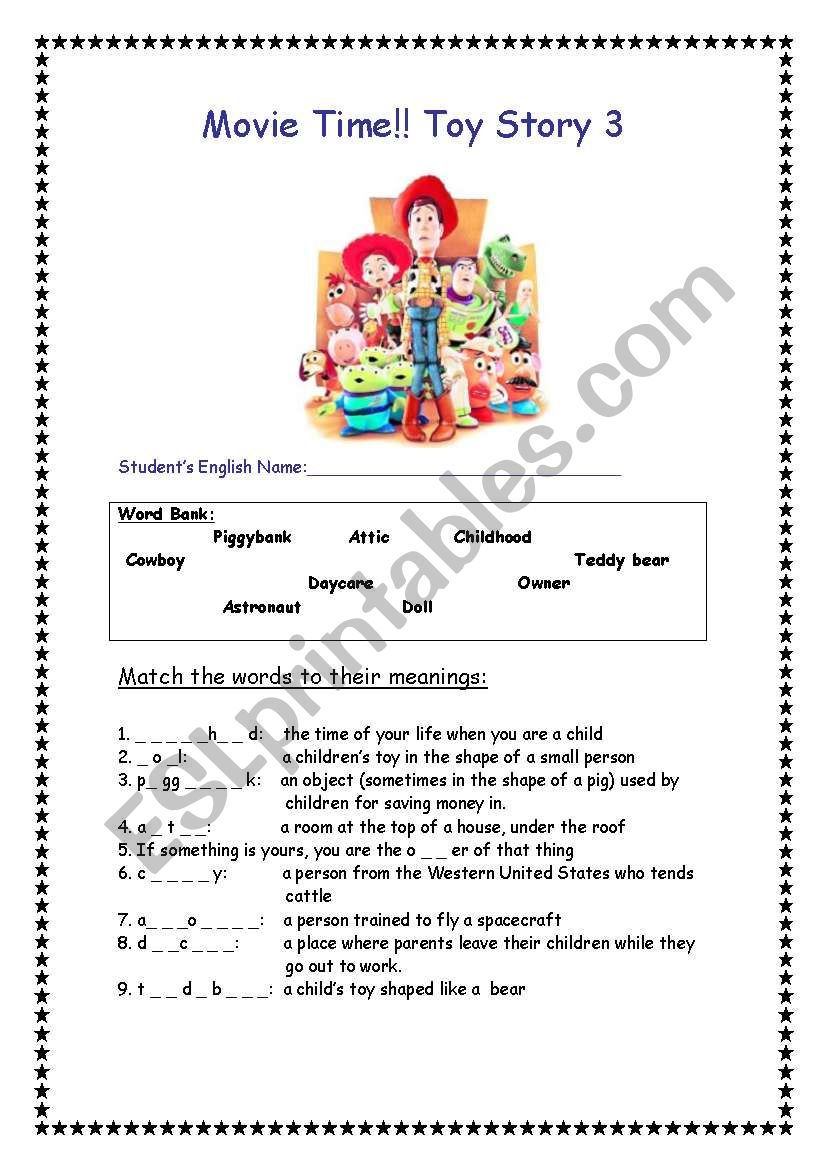 Toy Story 3 movie worksheet worksheet