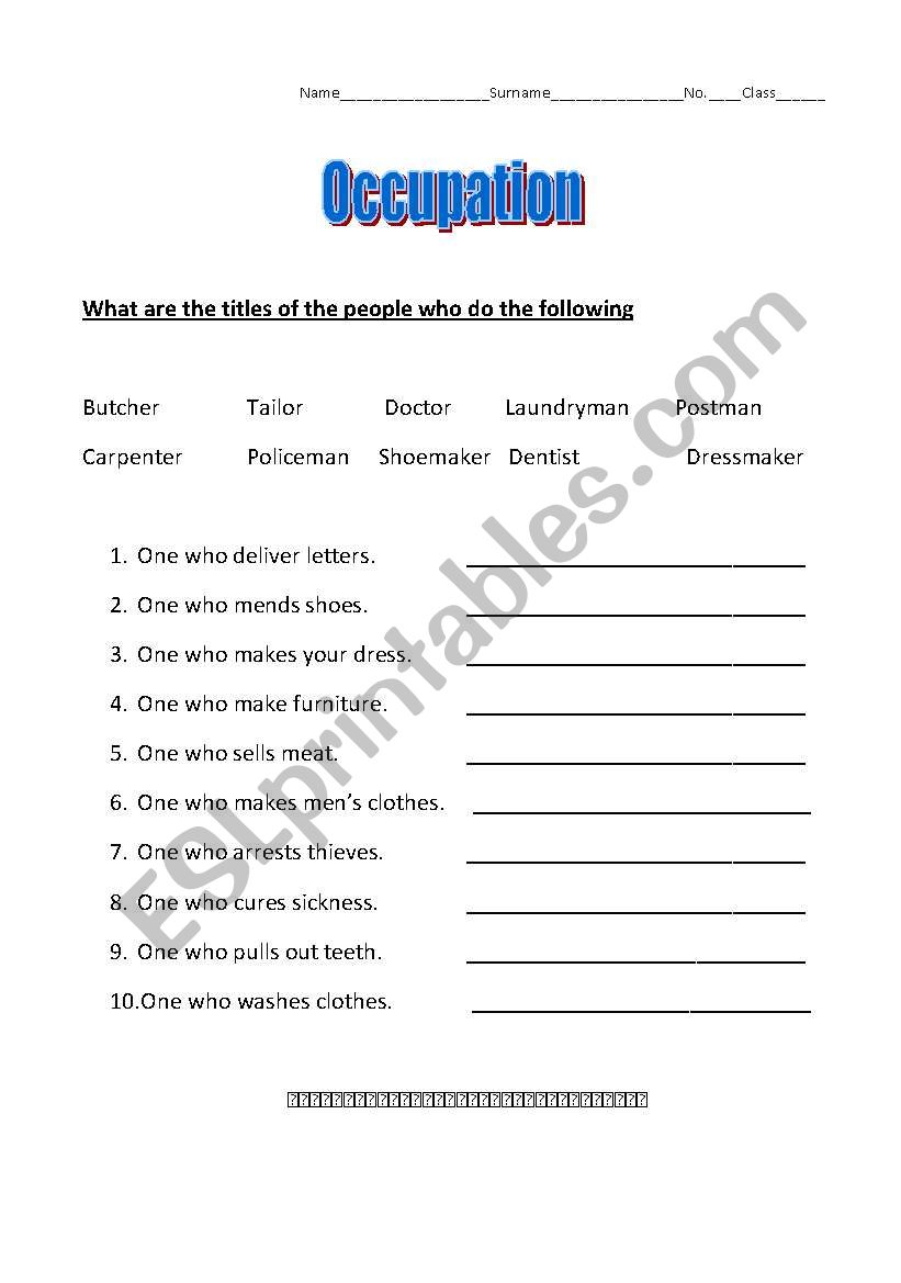 Occupation worksheet