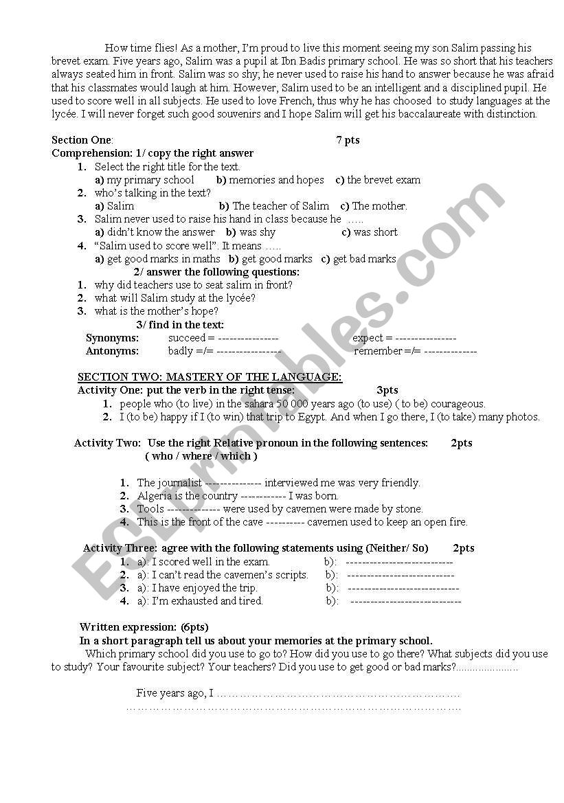 EXAM worksheet
