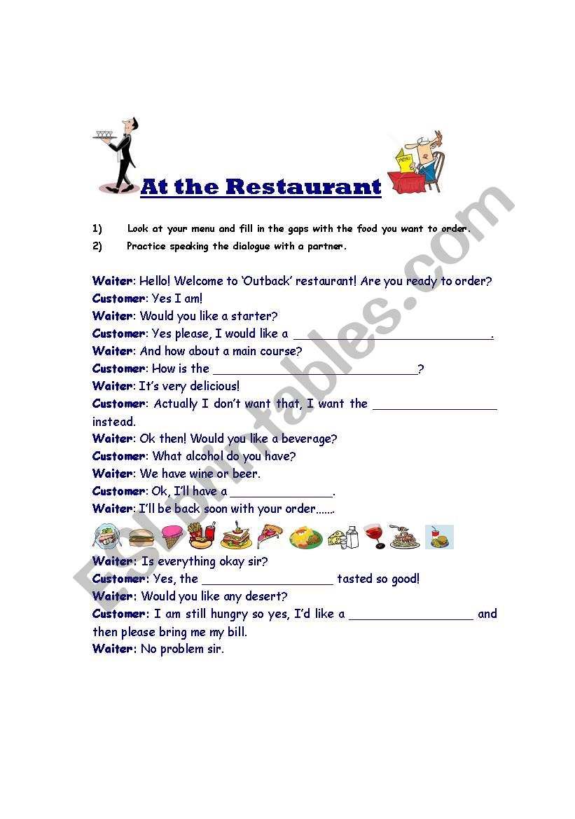 Restaurant role play dialogue worksheet