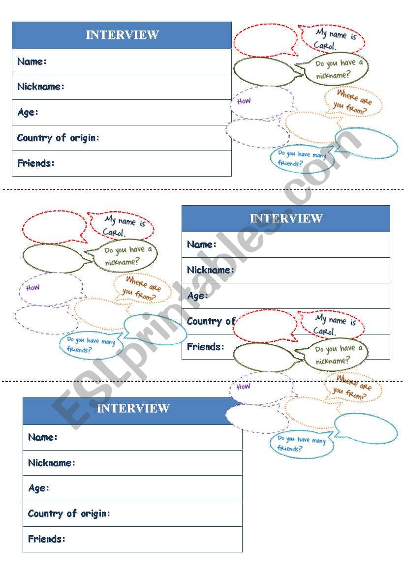 INTERVIEWING NEW FRIENDS!  worksheet