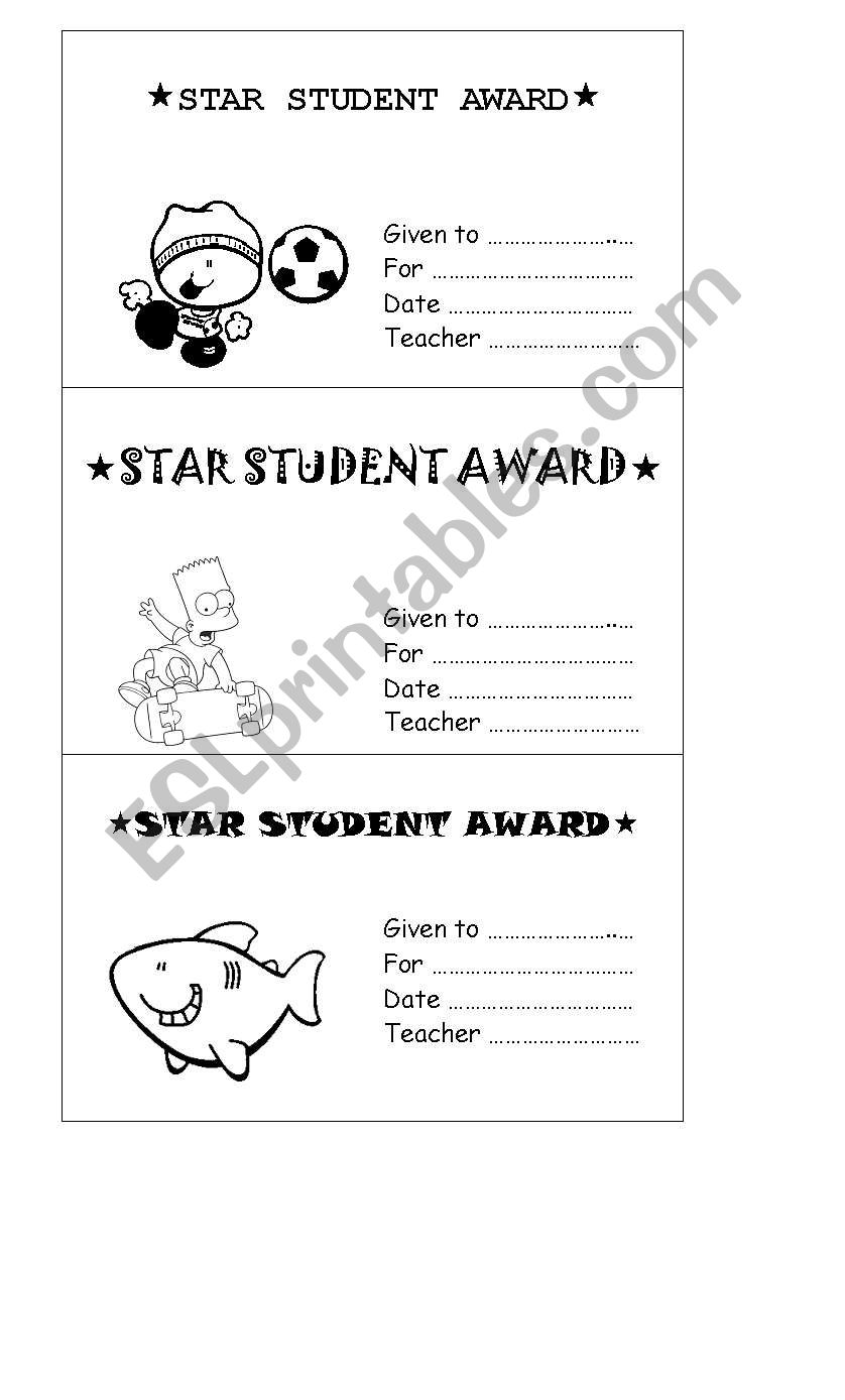 Star Student Awards worksheet