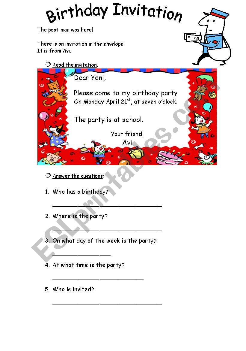 a birthday invitation worksheet