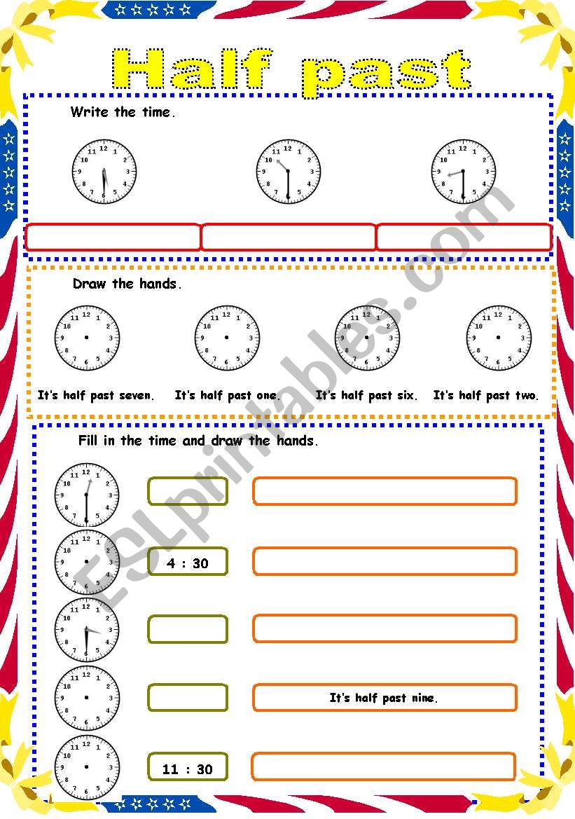 time its half past esl worksheet by sweetdreamja