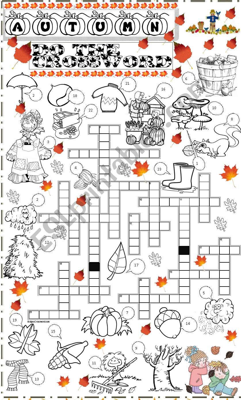 autumn crossoword worksheet