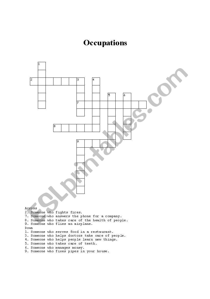 Occupations: Crossword Puzzle worksheet