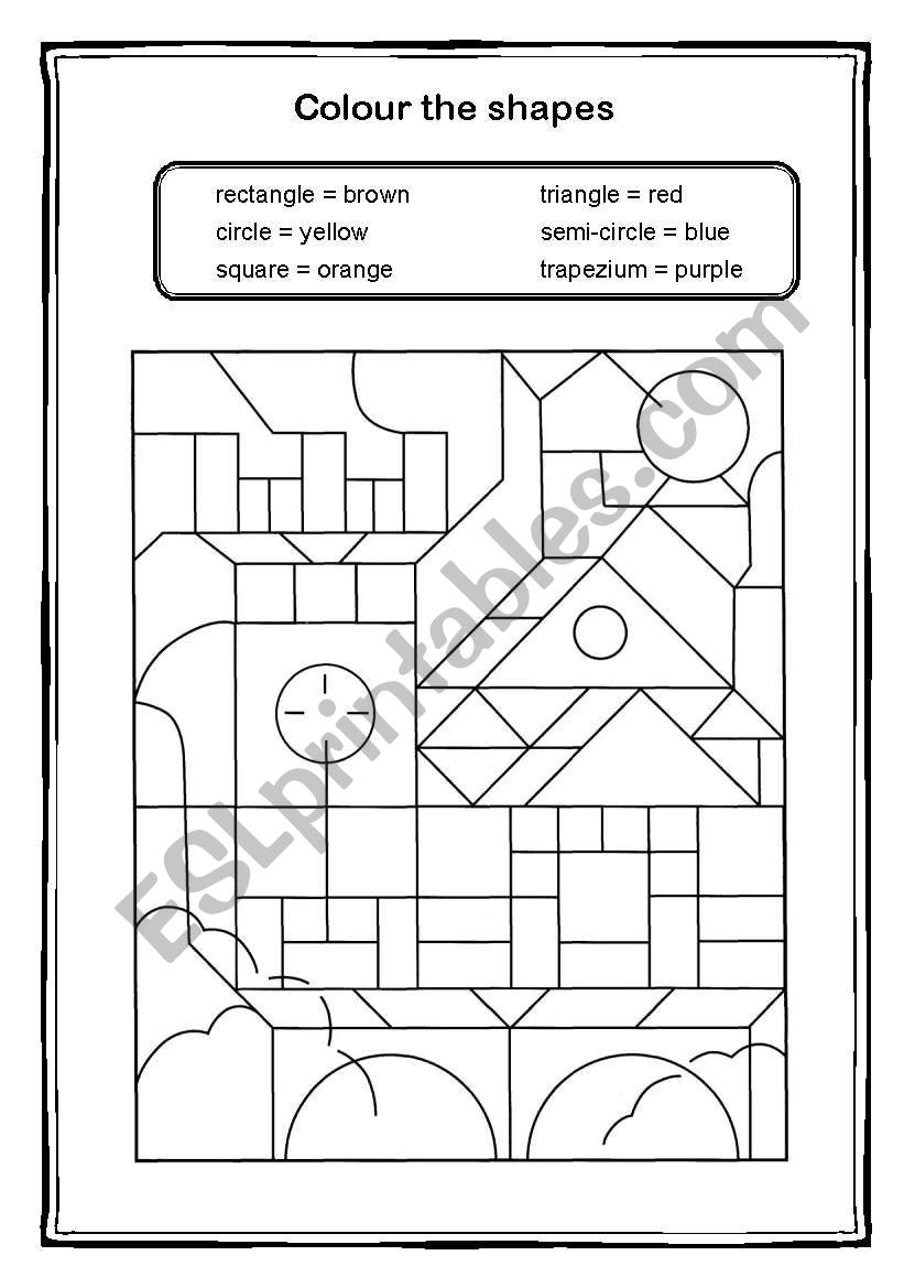 Colour the shapes worksheet