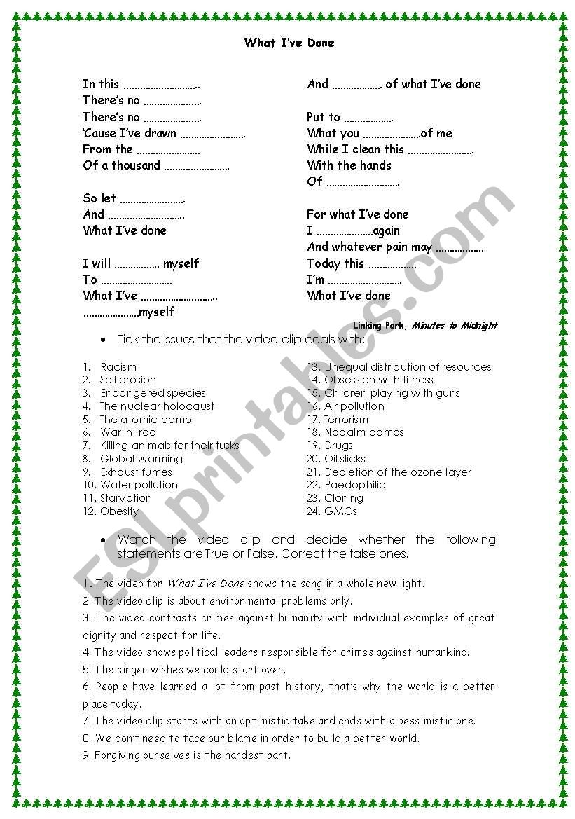 What IÂ´ve Done worksheet