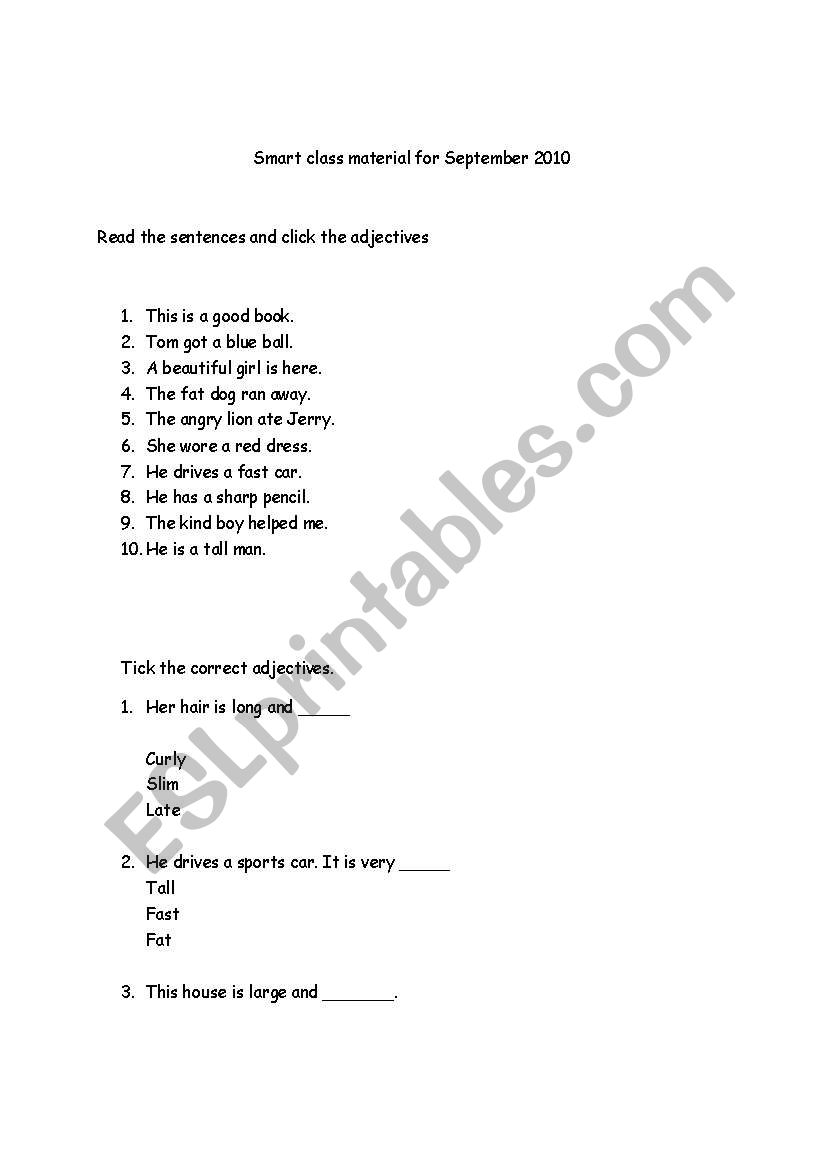 adjectives worksheet