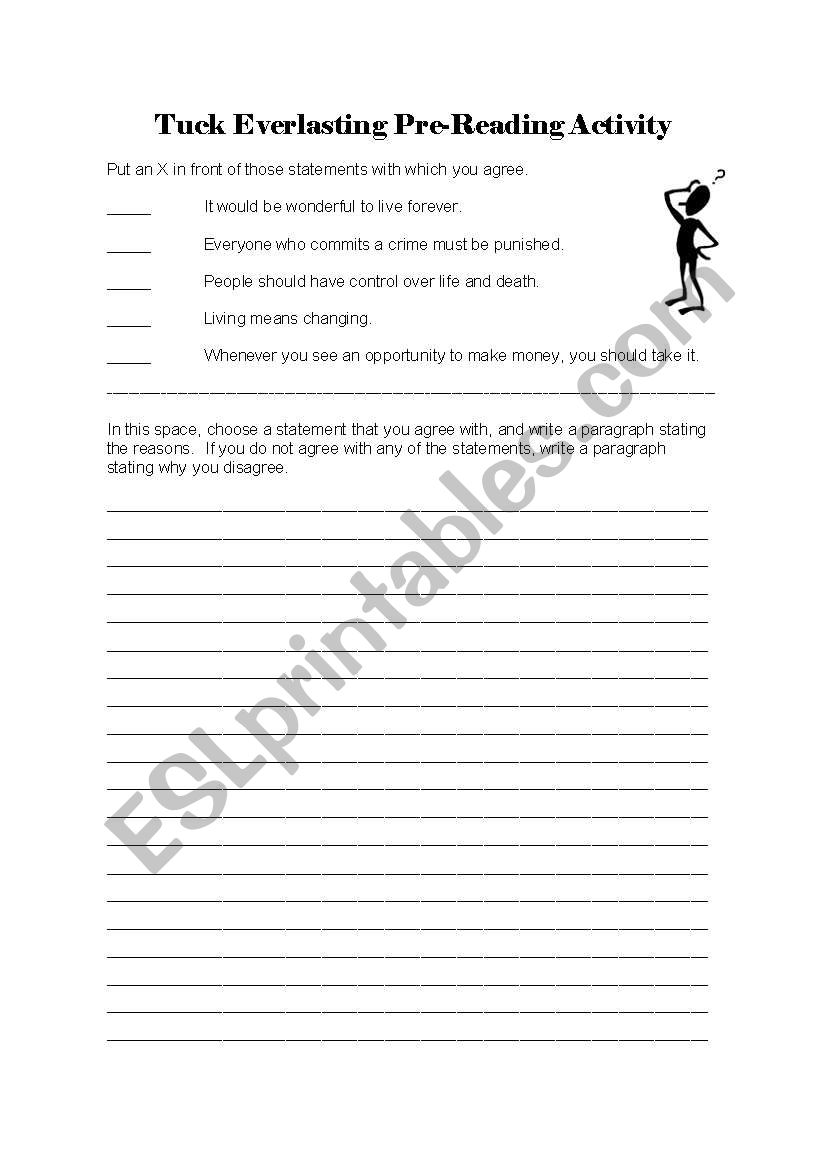 Tuck Everlasting Pre-Activity worksheet