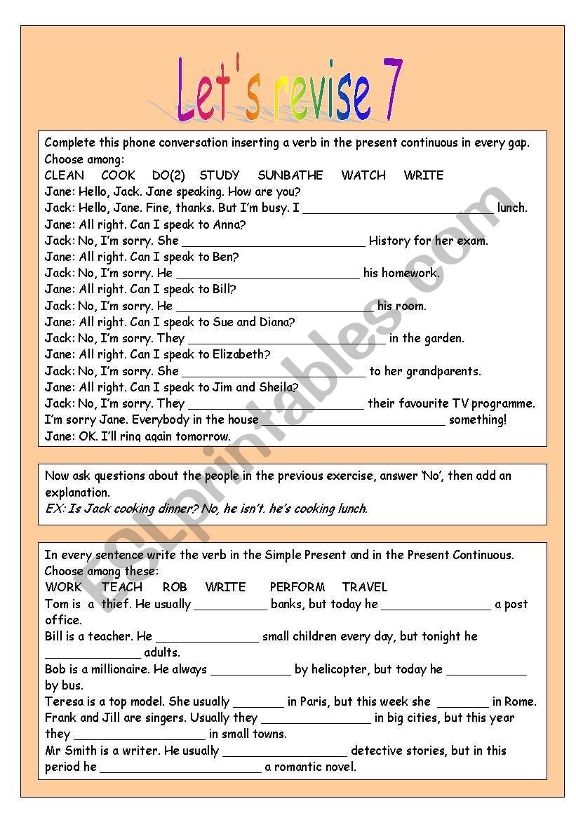 Lets revise 7 present continuous - simple pres or pres cont?