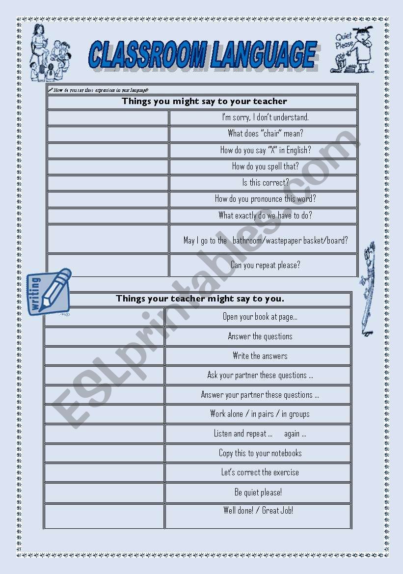 classroom language worksheet