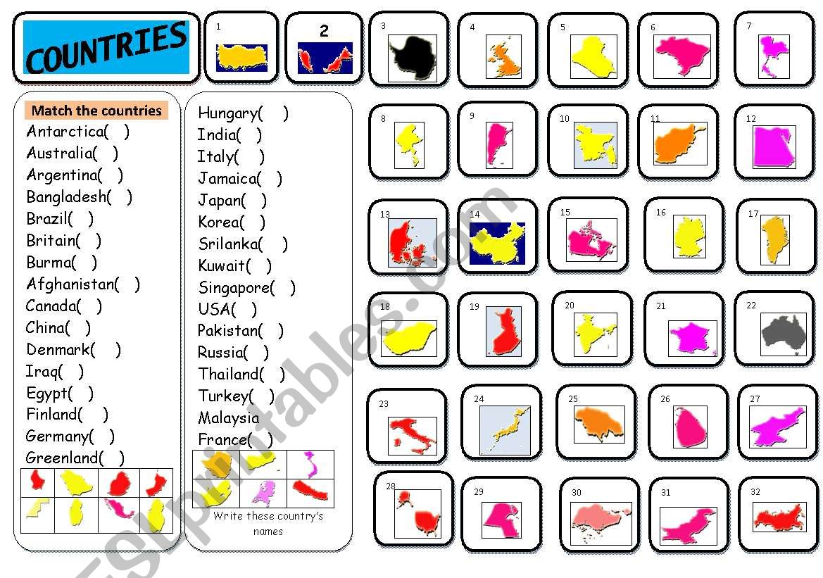 COUNTRIES worksheet