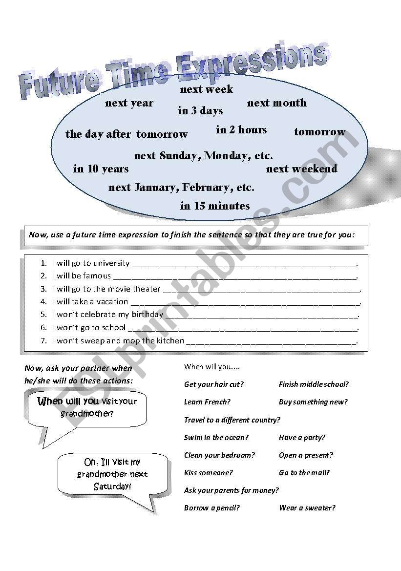 Future Time Expressions worksheet