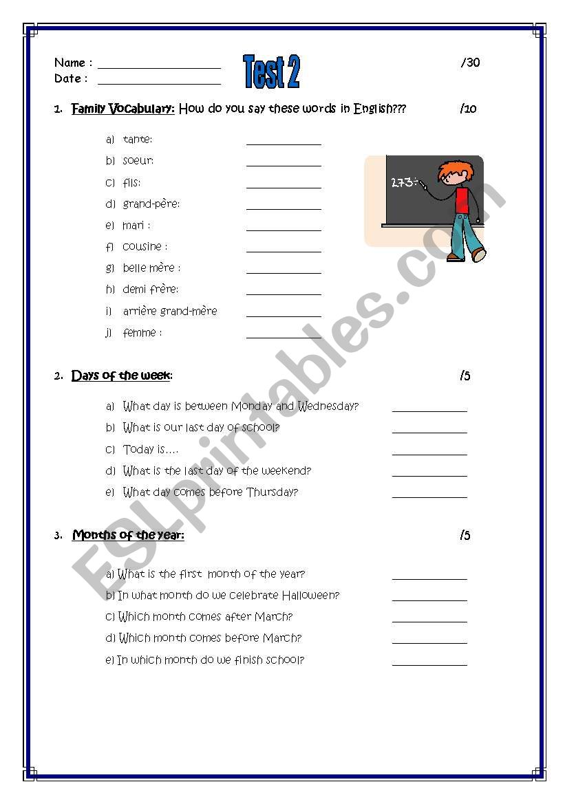 vocabulary test worksheet