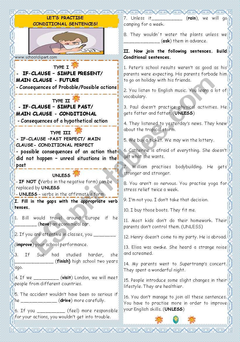LETÂ´S PRACTISE CONDITIONALS - TYPE I, II, III,UNLESS