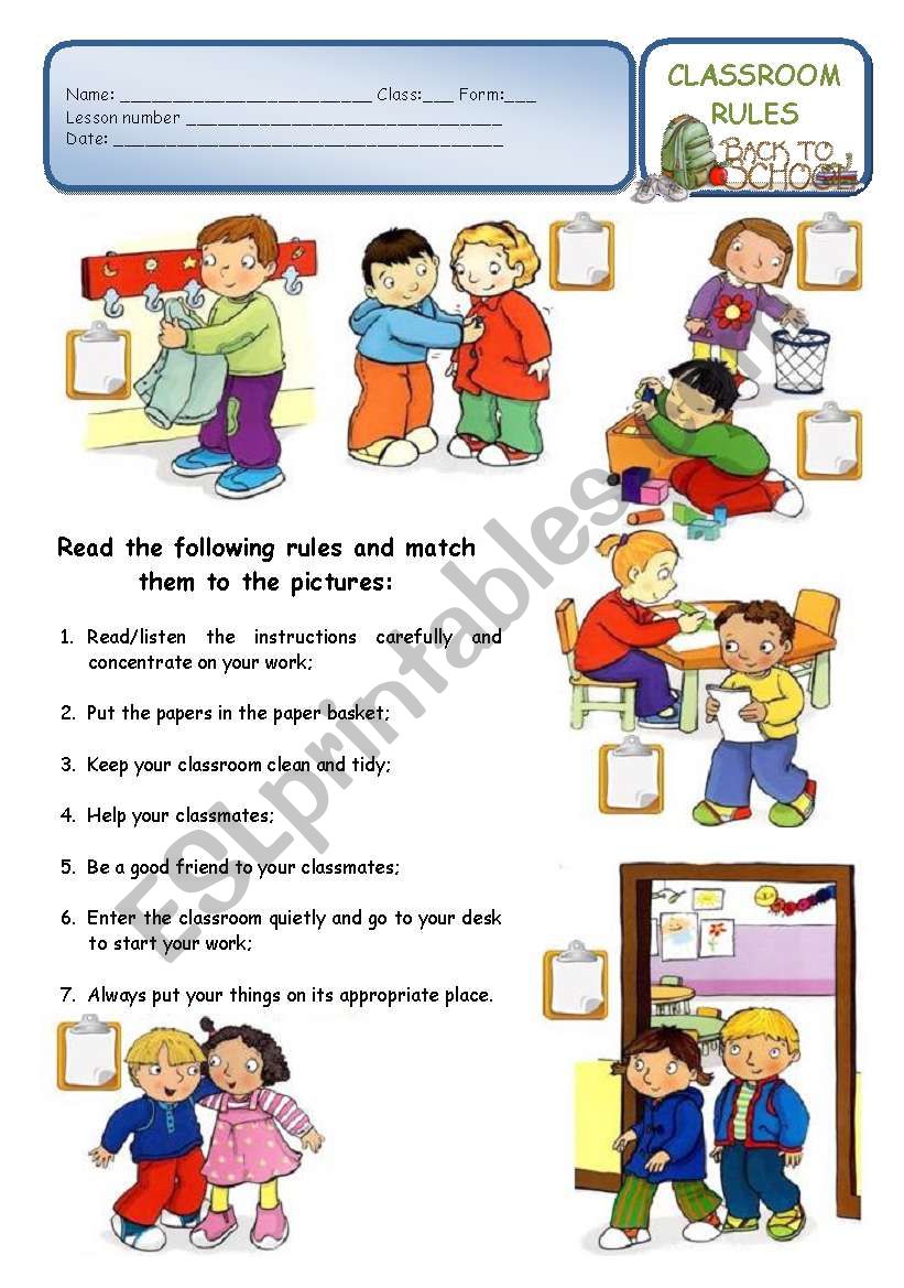 CLASSROOM RULES - a back to school worksheet (2/3 ws)