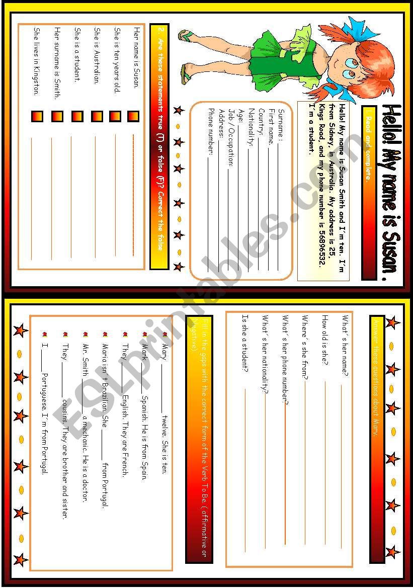 Hello! My name is Susan. worksheet