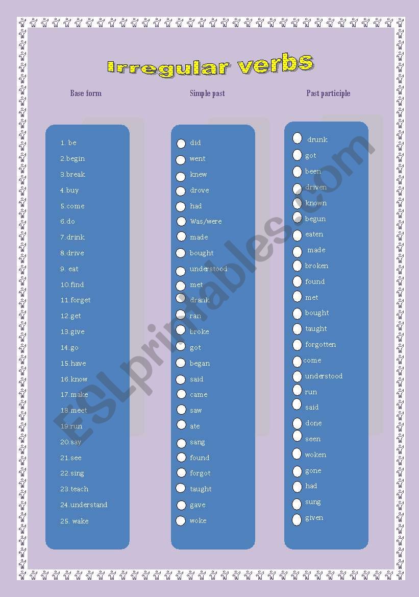 irregular verbs worksheet