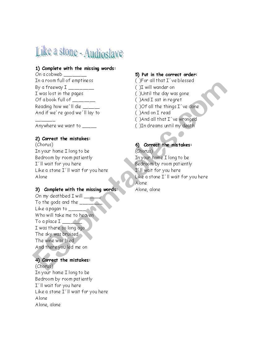 LIKE A STONE - AUDIOSLAVE worksheet