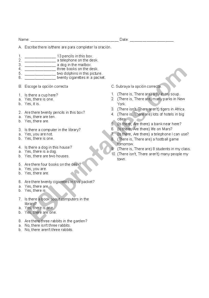 There is/there are quizz worksheet