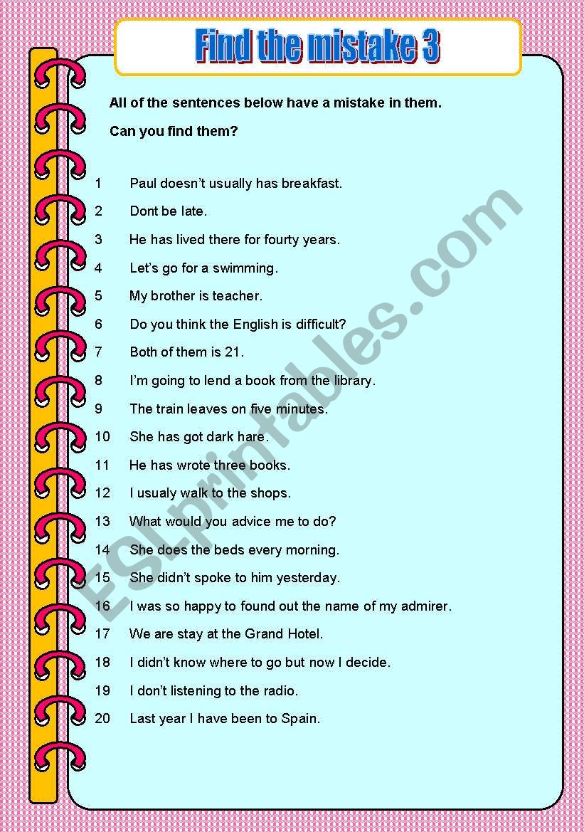 Find The Mistakes For Nouns Worksheets