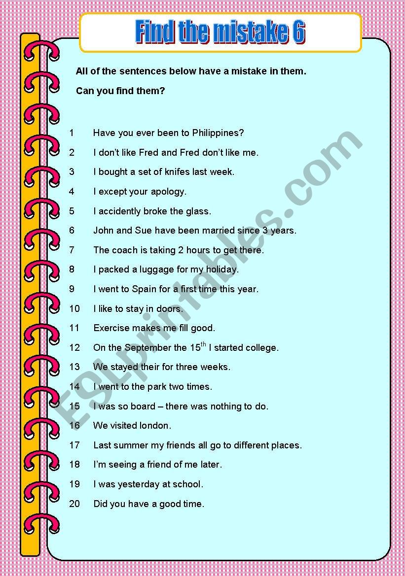 find-the-mistake-6-esl-worksheet-by-nicola5052