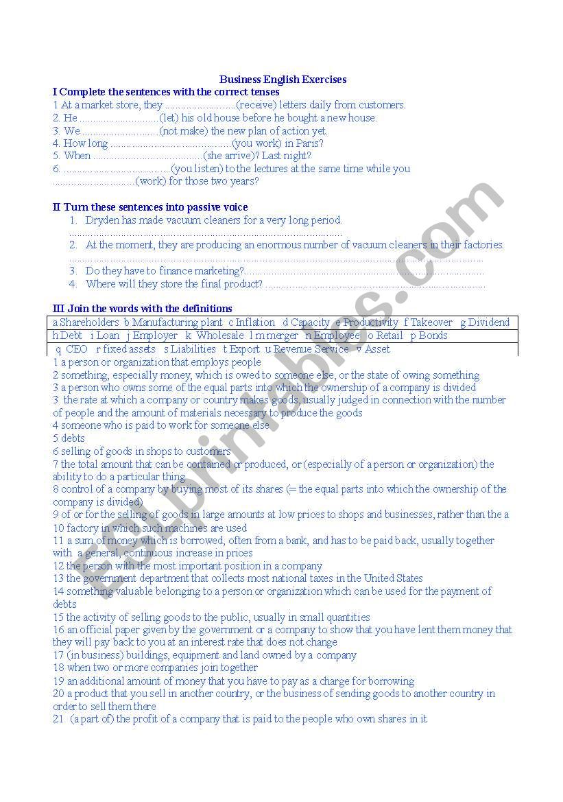 Business English Test 2 worksheet