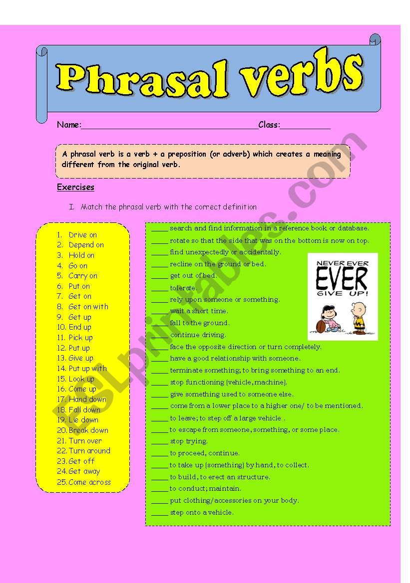 Phrasal Verbs (list of 25)/ with answer key