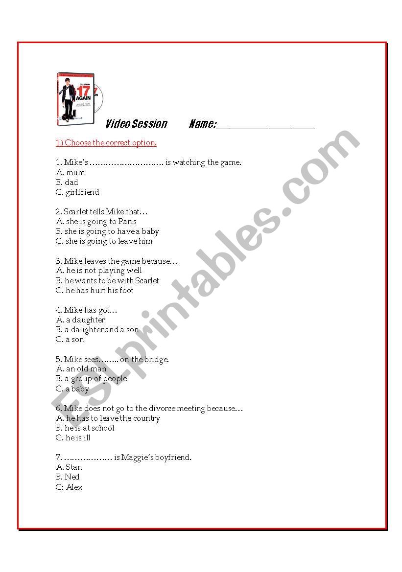 Movie 17 AGAIN  worksheet