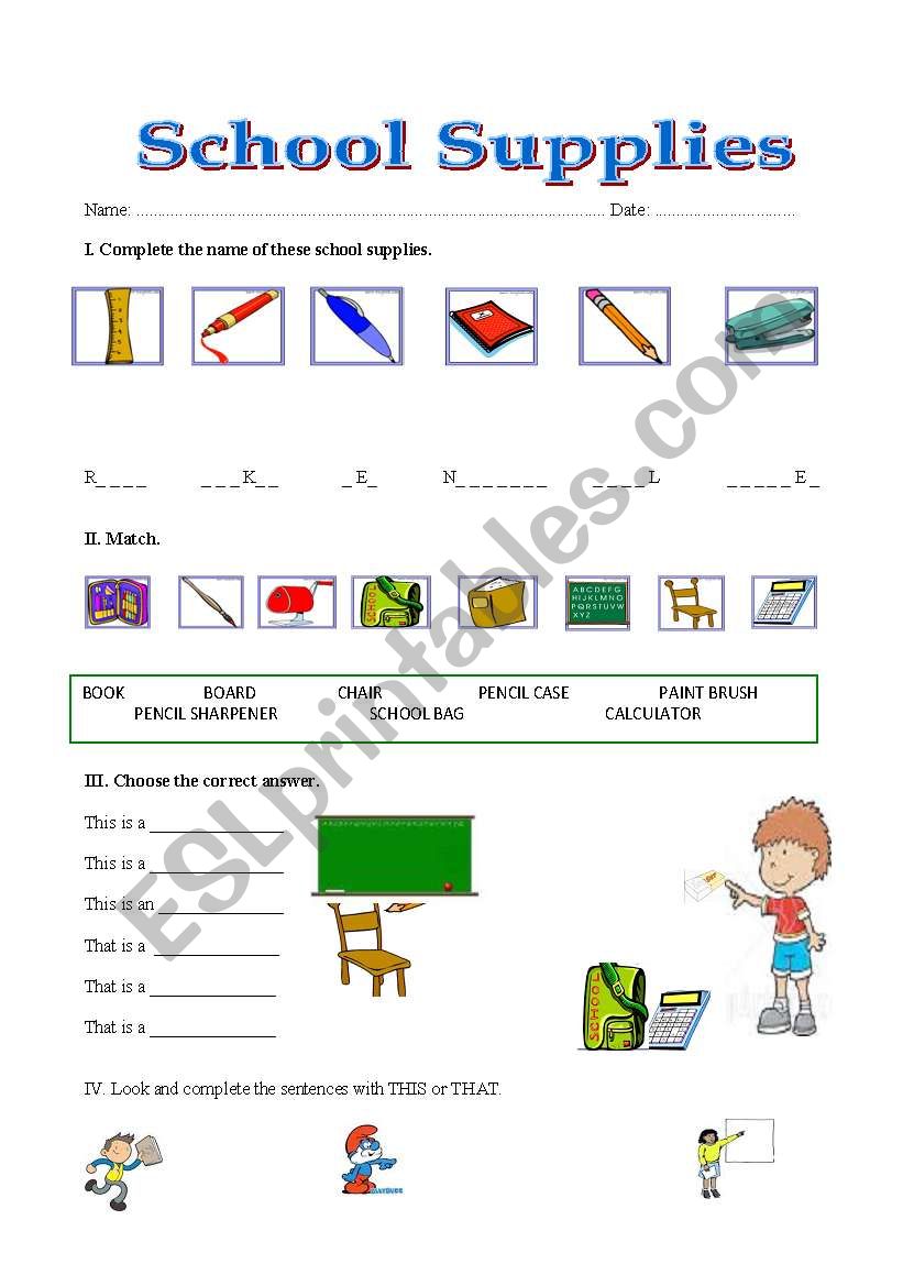 SCHOOL SUPPLIES worksheet