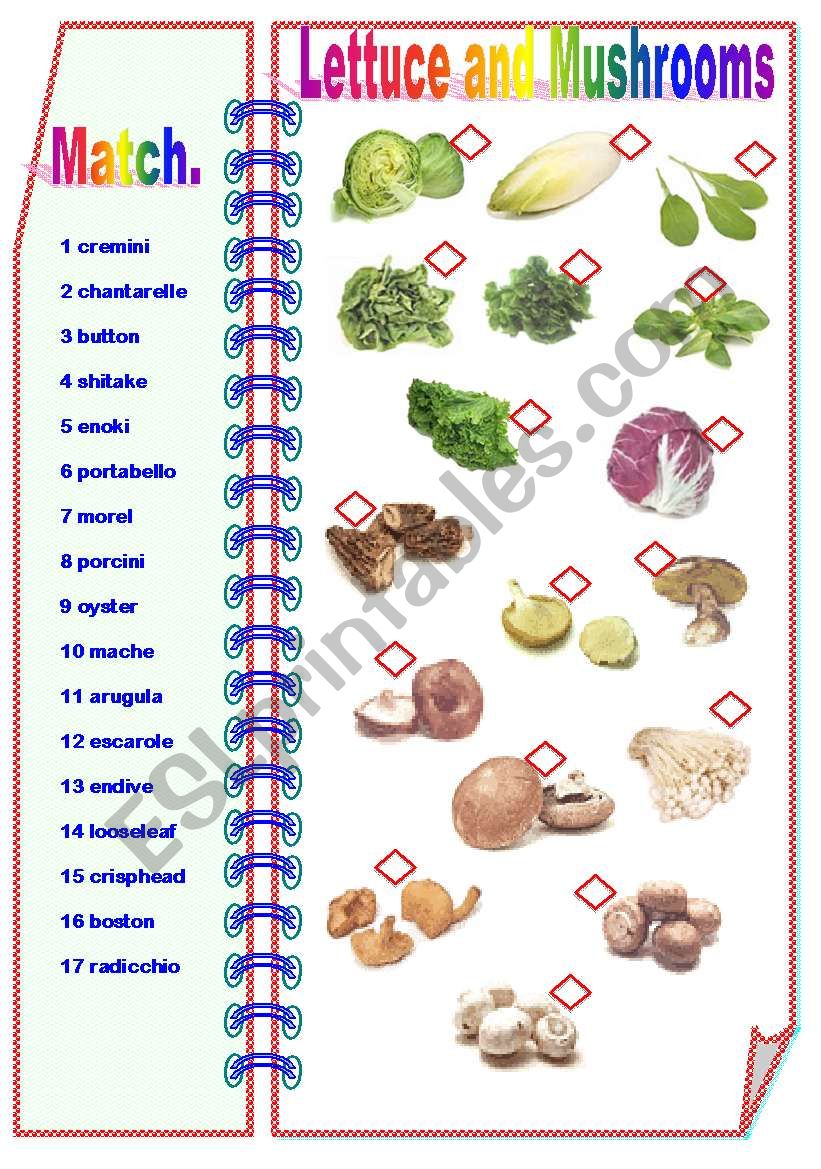 Lettuce and Mushrooms - Matching activity ** fully editable