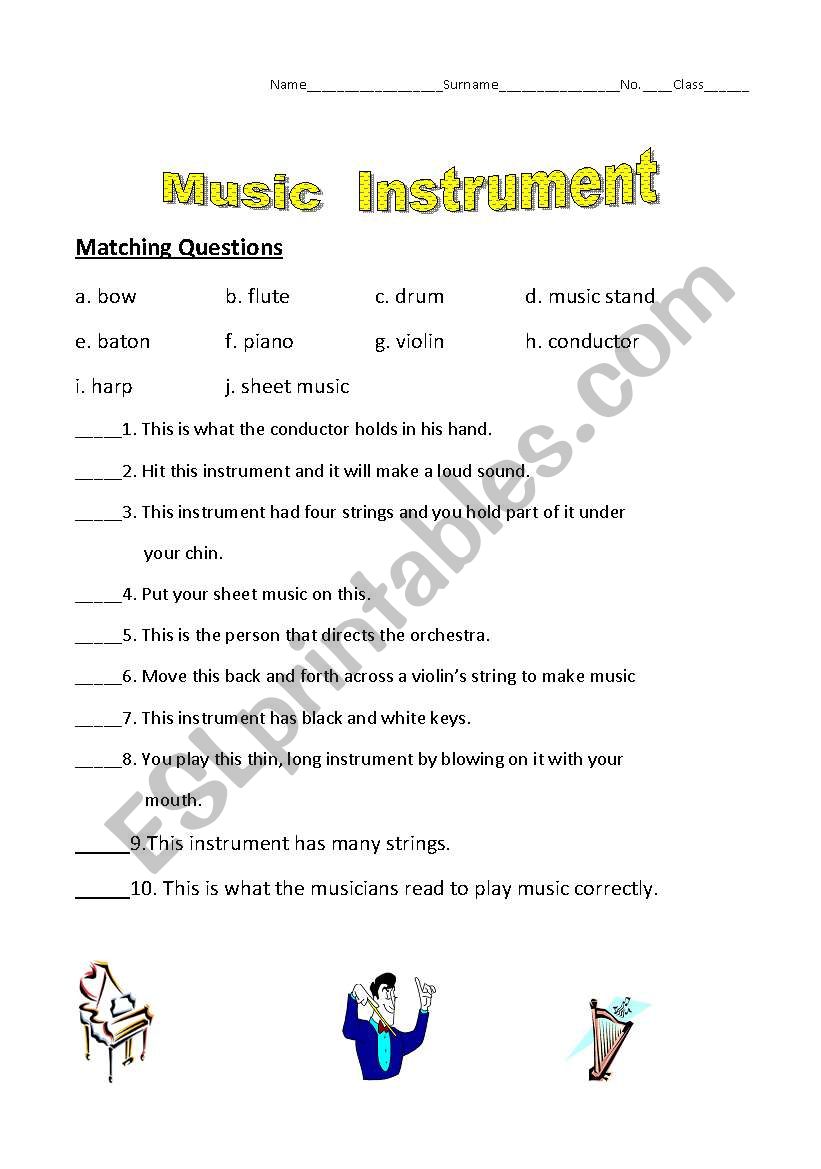 Music Instrument worksheet