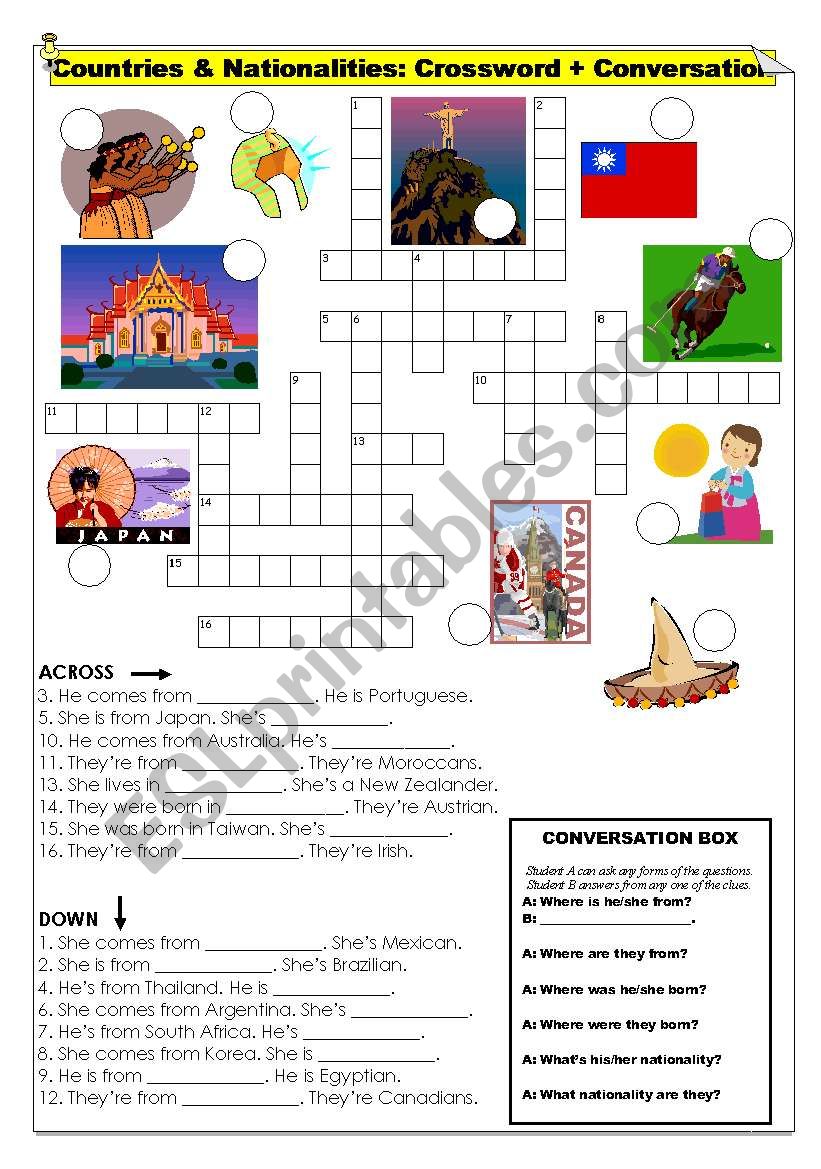 Countries & Nationalities - Crossword with Conversation