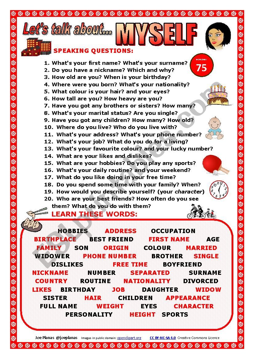 LET S TALK ABOUT MYSELF SPEAKING SERIES 75 NEW VERSION ESL