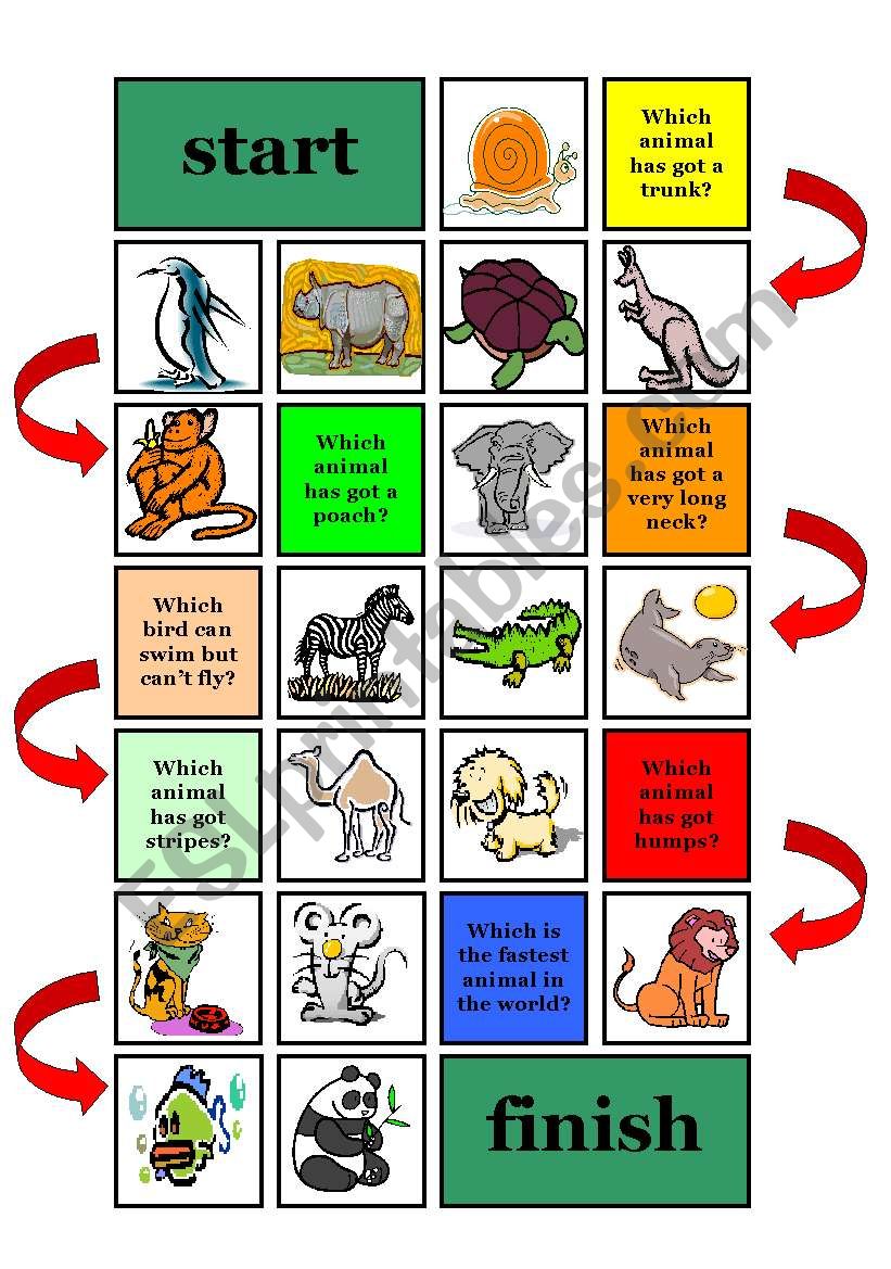 animal boardgame worksheet