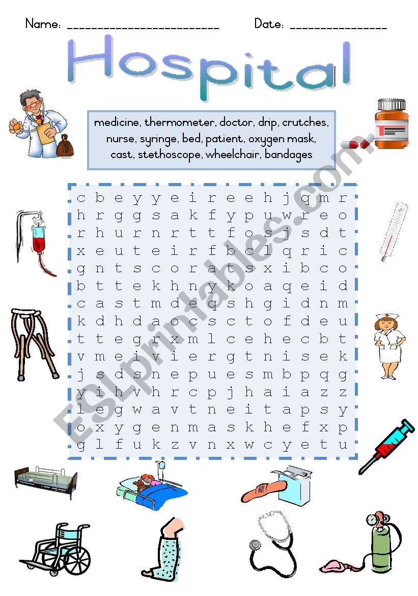 Hospital Wordsearch worksheet