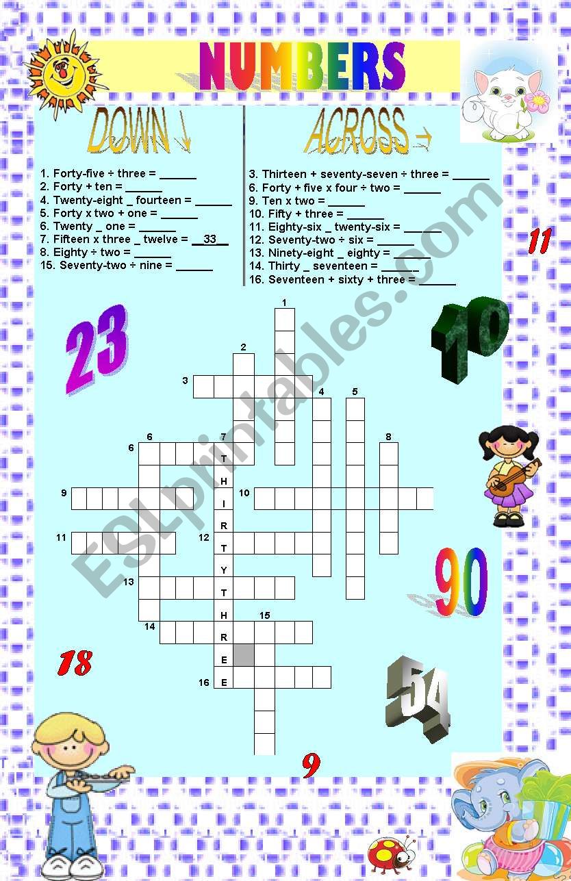 NUMBERS CROSSWORD - MATHEMATICS OPERATIONS