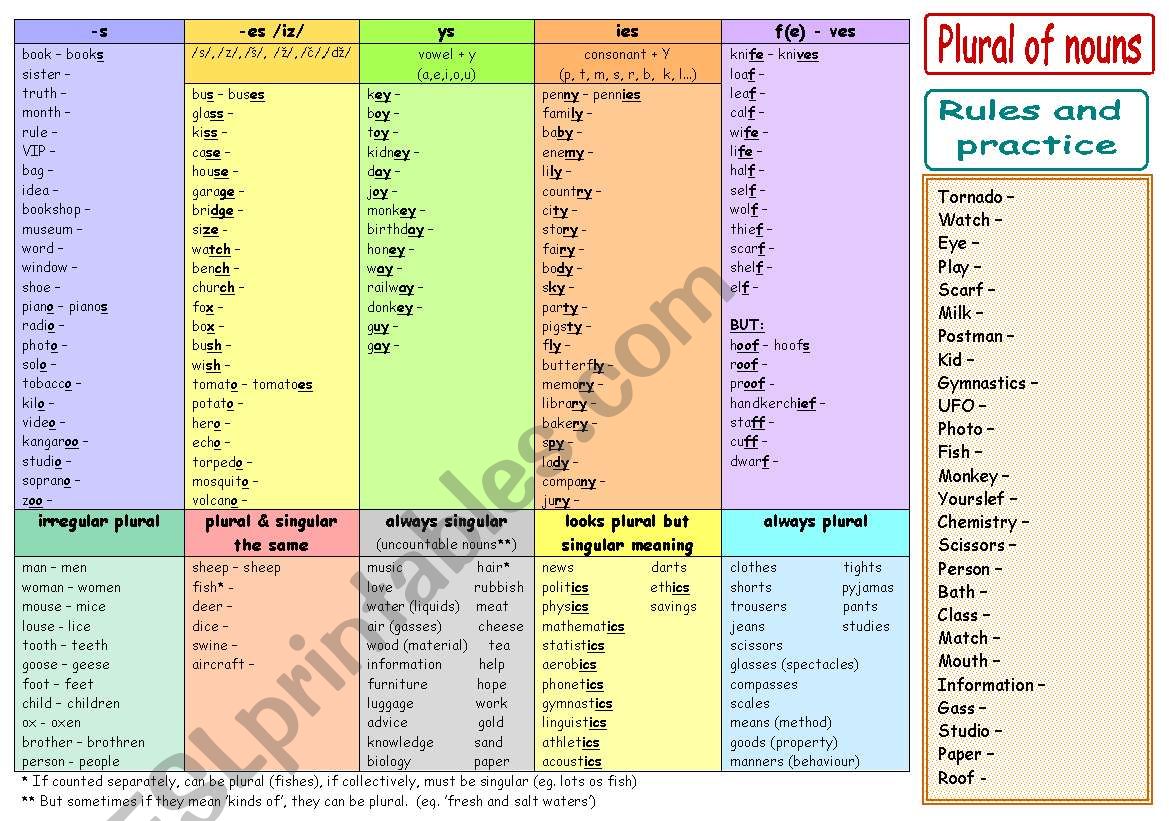 Plural of nouns - an overview + practice (+ B&W)