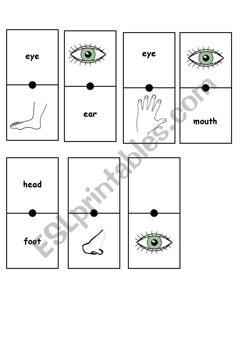 Domino Cards: Body Parts worksheet