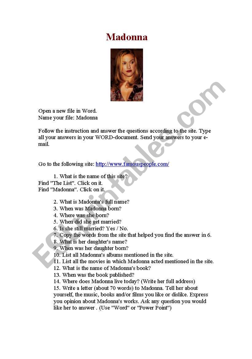 Madonna worksheet