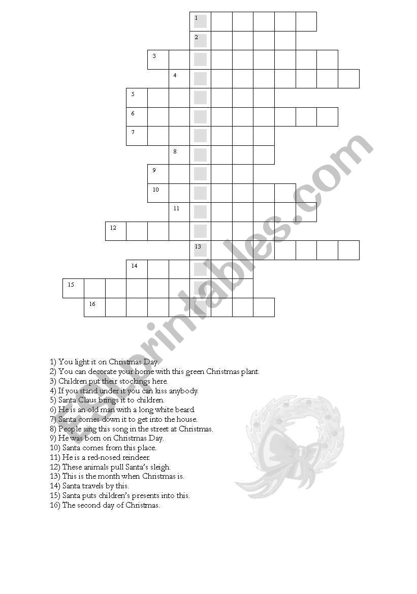 christmas crossword worksheet