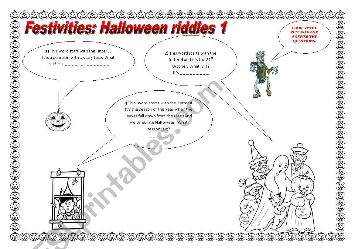 Halloween riddles 1 worksheet