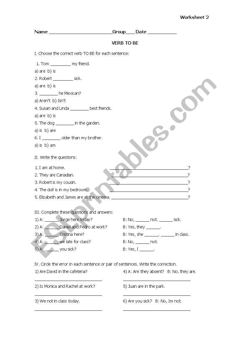 Verb to be worksheet