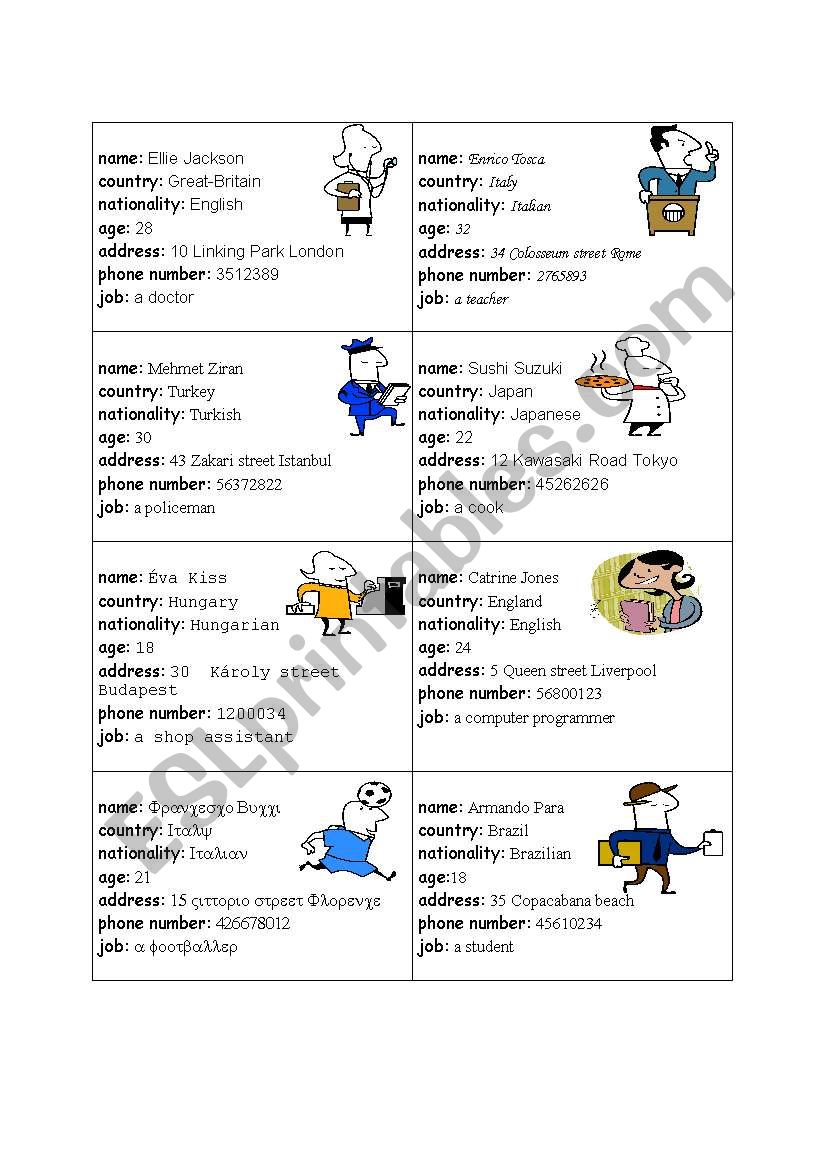 ID cards worksheet