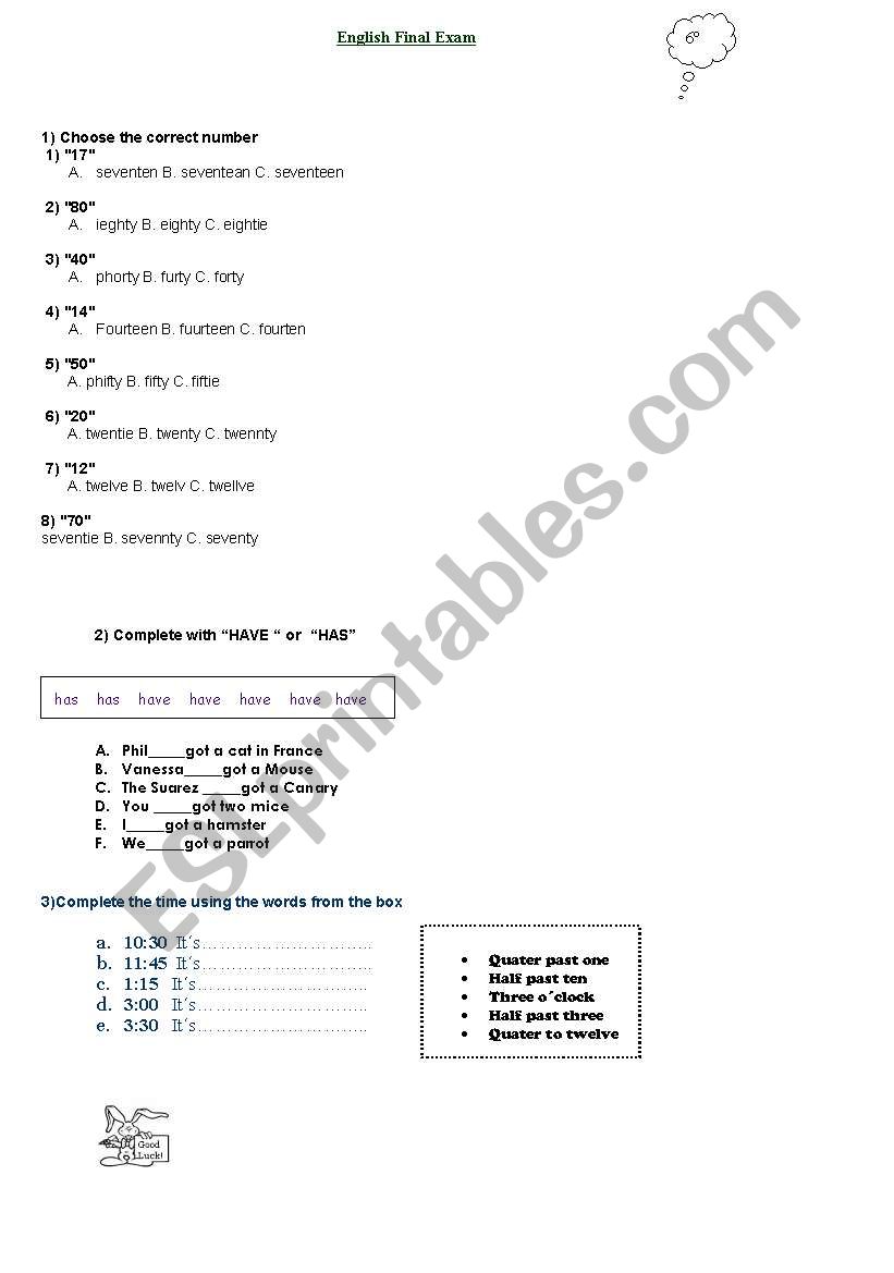 written test worksheet